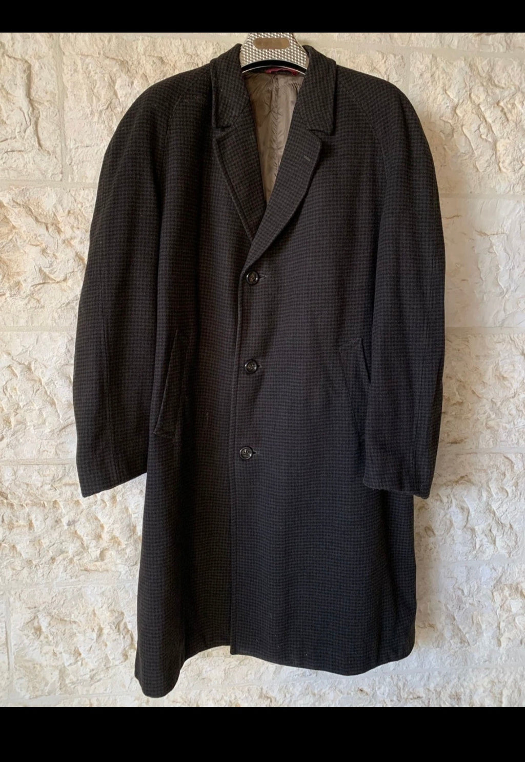 1970s Vintage pure wool houndstooth classic brown raglan over coat 48R XL