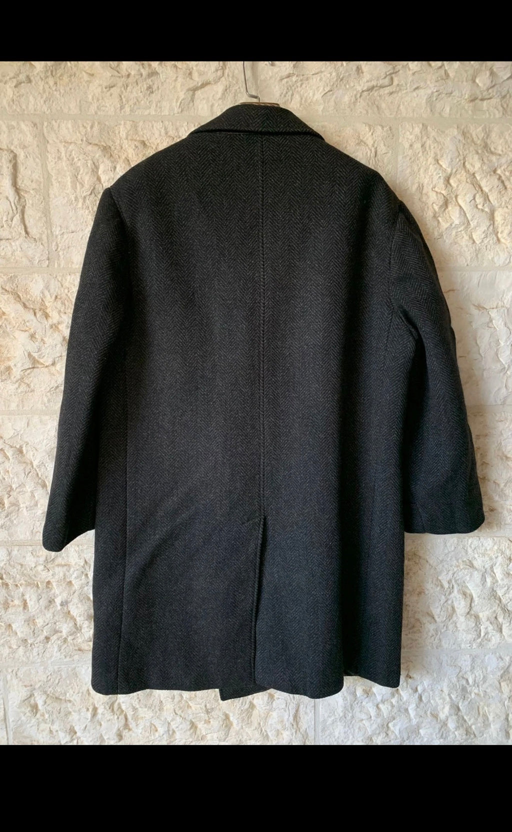 Vintage Monti pure wool handwoven tweed charcoal double breasted over coat 44R