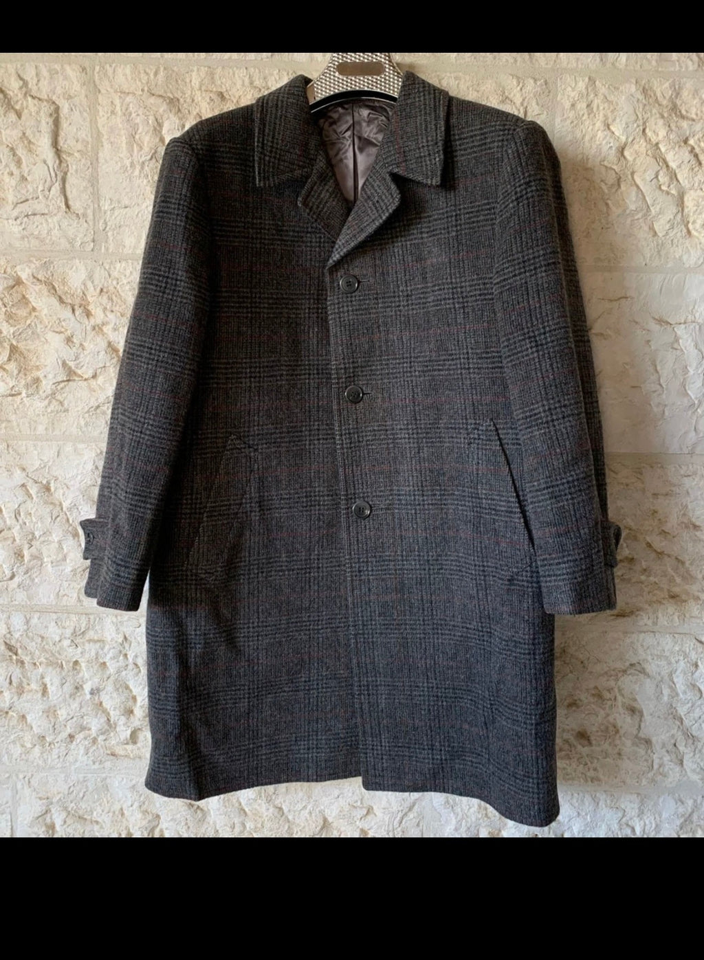 Vintage Armand Thiery Loden pure wool charcoal glen check over coat 42R 42S