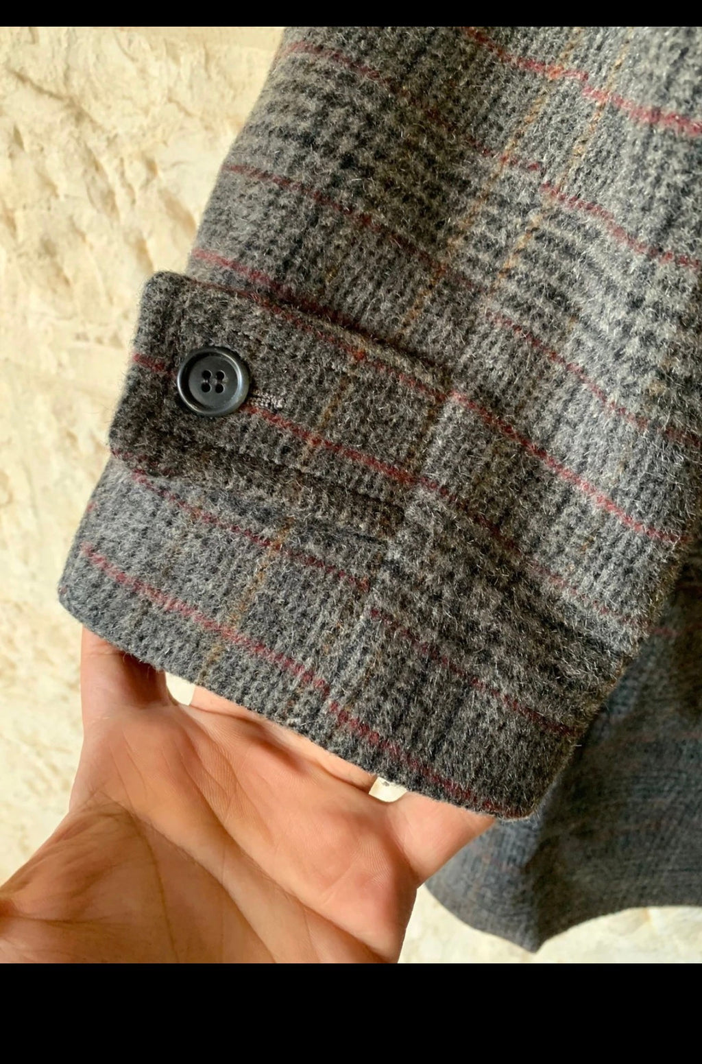 Vintage Armand Thiery Loden pure wool charcoal glen check over coat 42R 42S