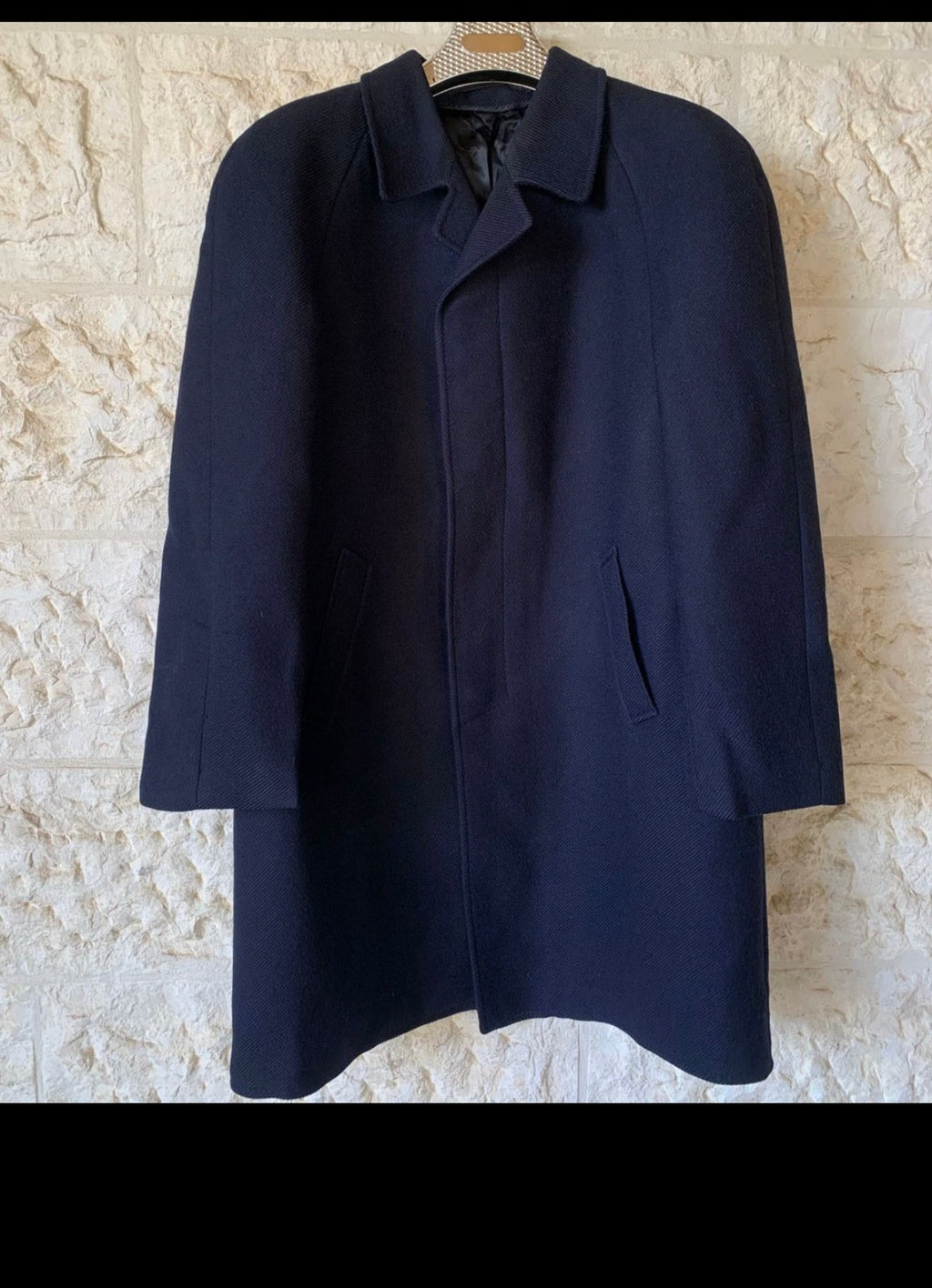 Vintage pure wool tweed raglan classic navy twill over coat 44R 46R