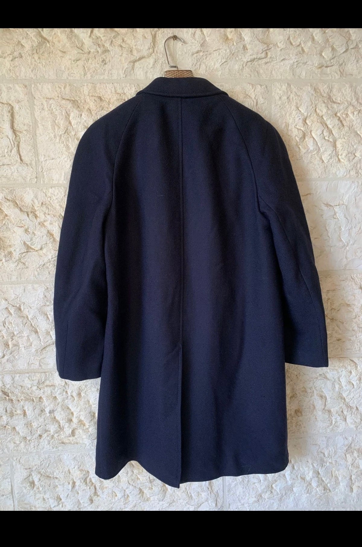 Vintage pure wool tweed raglan classic navy twill over coat 44R 46R