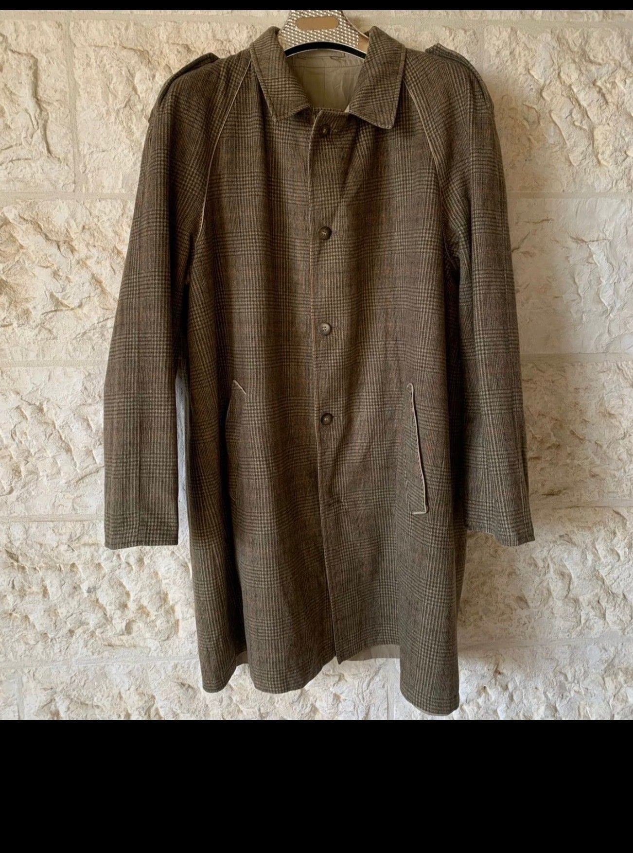 Vintage pure wool glen check raglan double face trench over coat 48R XL