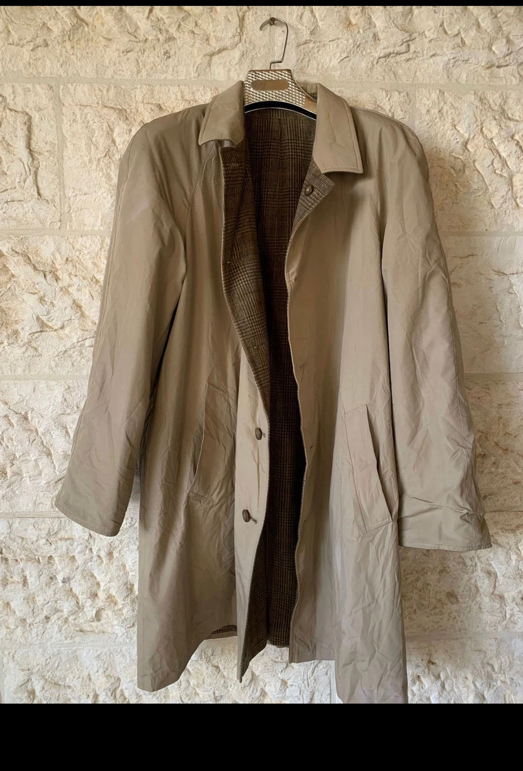 Vintage pure wool glen check raglan double face trench over coat 48R XL