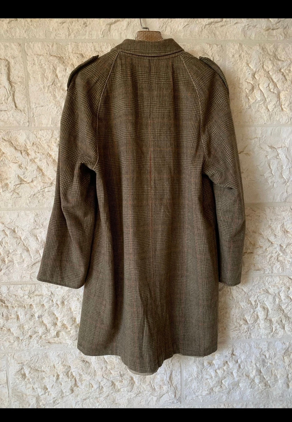 Vintage pure wool glen check raglan double face trench over coat 48R XL