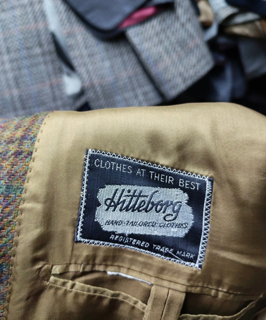 Vintage pure wool handwoven tweed Glen Check green hunting jacket blazer 42L