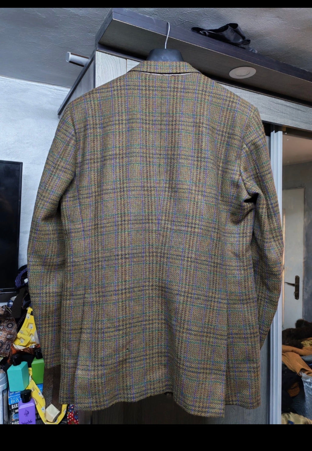 Vintage pure wool handwoven tweed Glen Check green hunting jacket blazer 42L