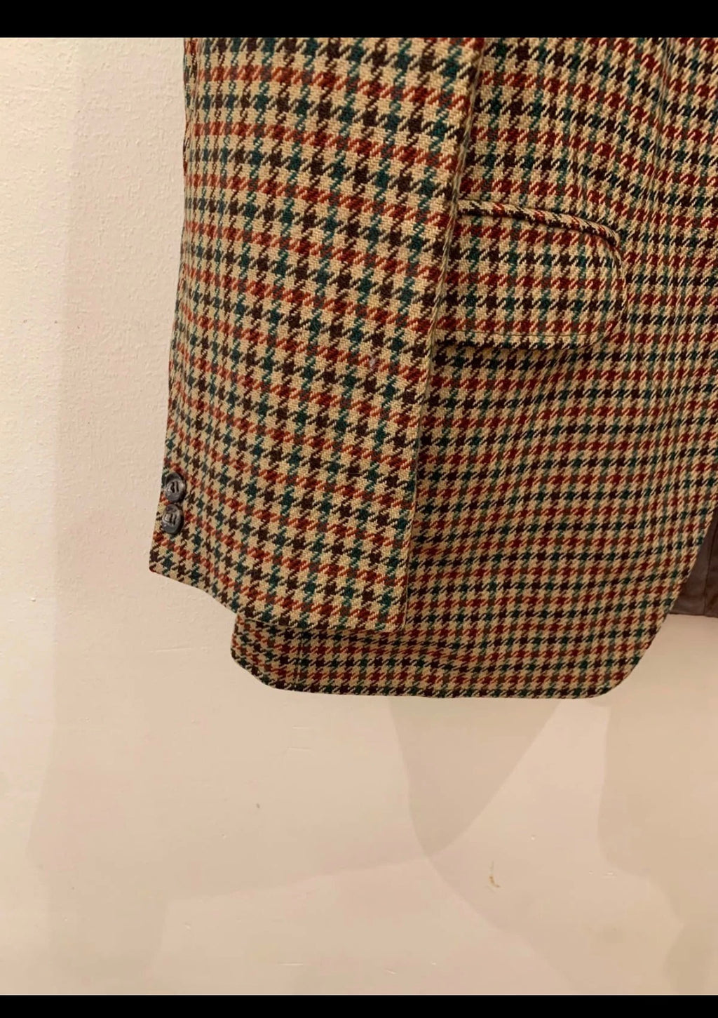 1970s Vintage houndstooth plaid pure wool tweed brown hunting jacket blazer 42R