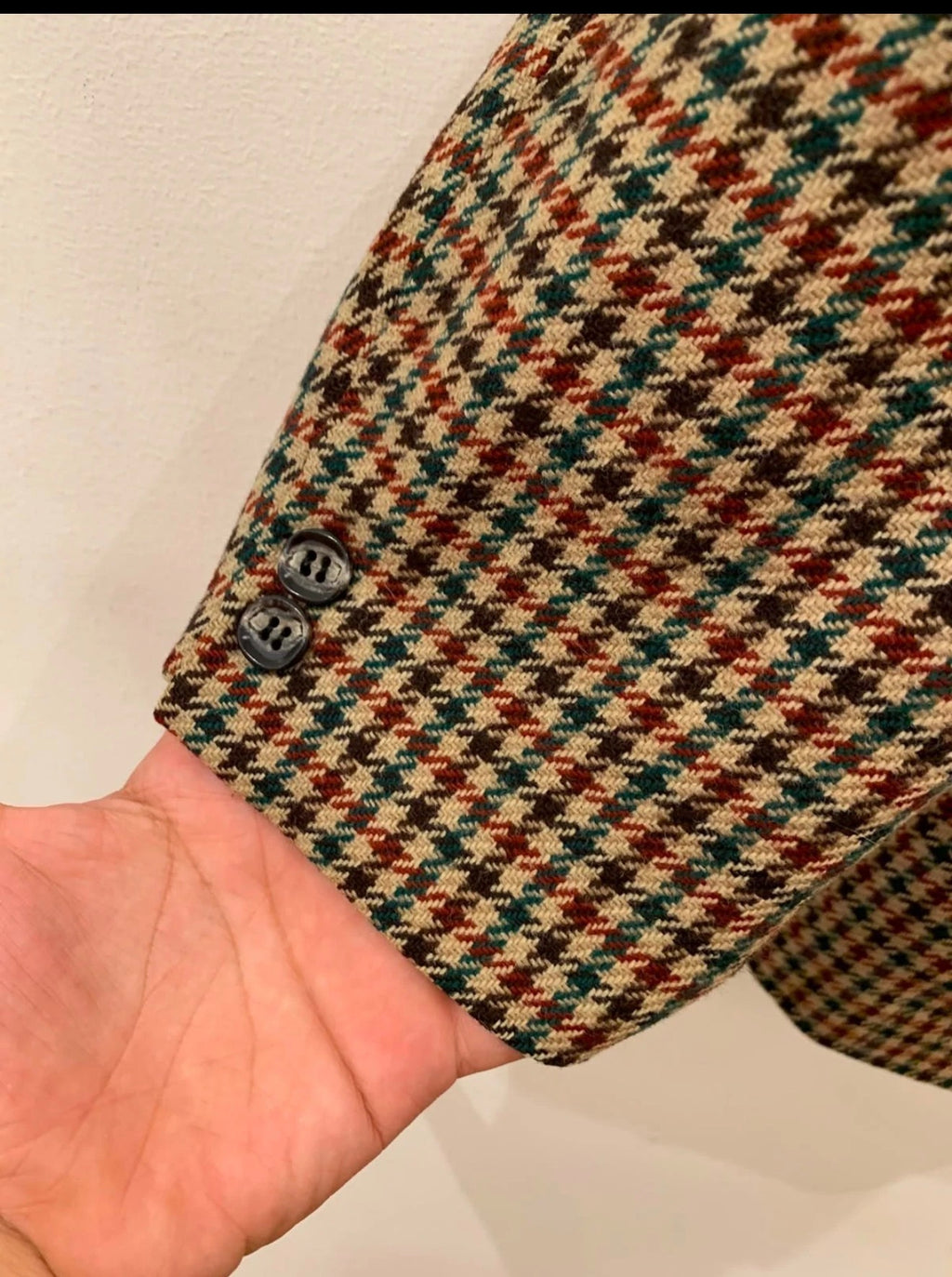 1970s Vintage houndstooth plaid pure wool tweed brown hunting jacket blazer 42R