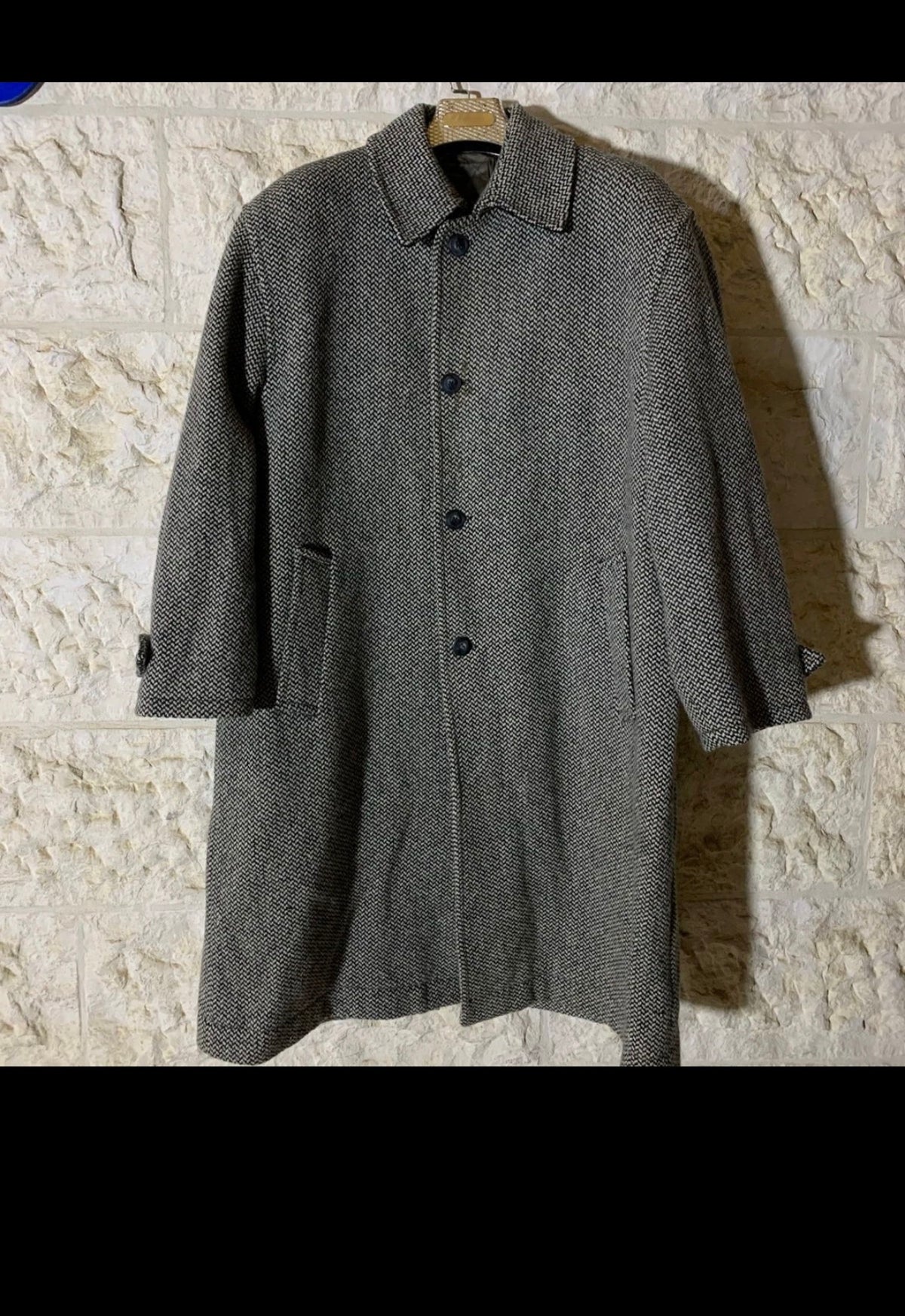 Vintage pure wool handwoven tweed classic gray Italian over coat 52R 2XL