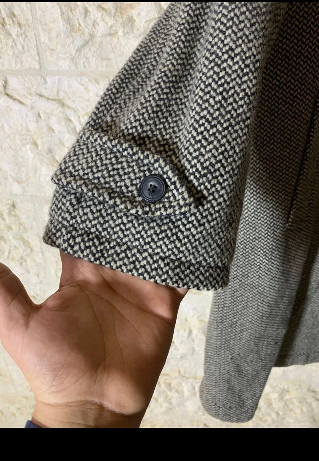 Vintage pure wool handwoven tweed classic gray Italian over coat 52R 2XL