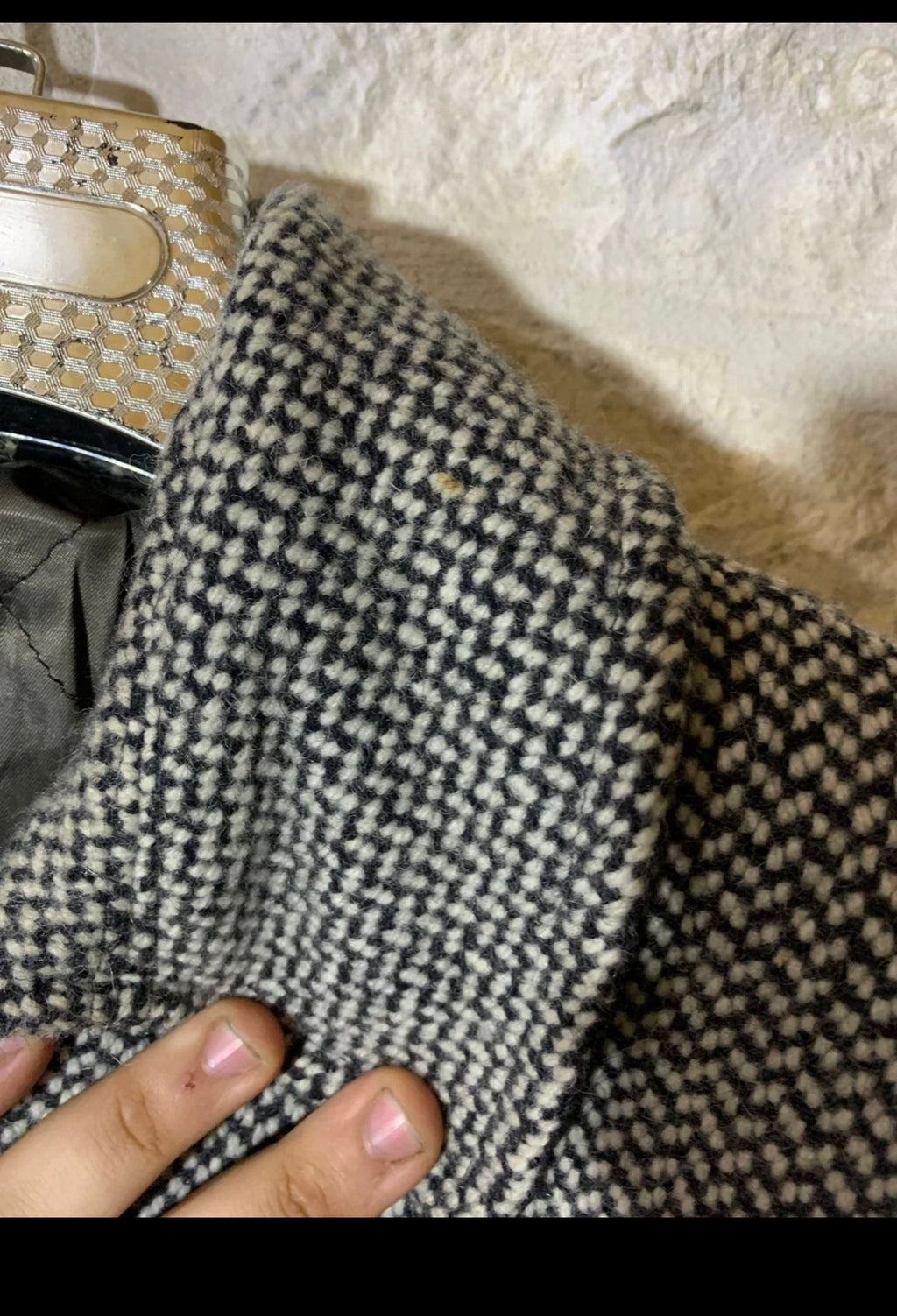 Vintage pure wool handwoven tweed classic gray Italian over coat 52R 2XL
