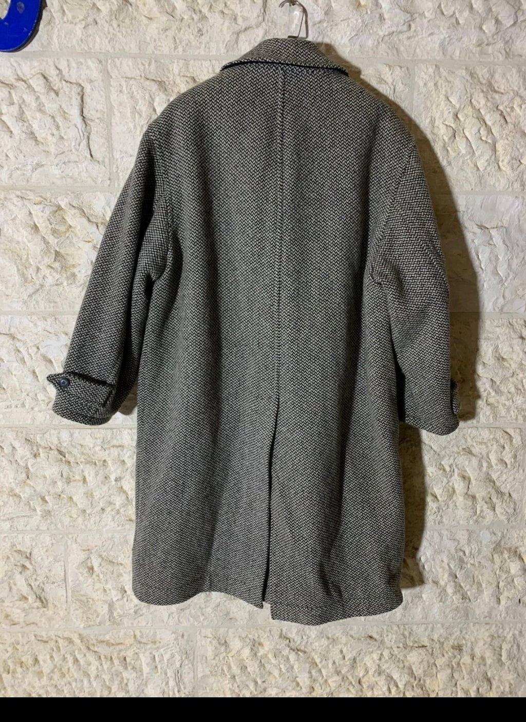 Vintage pure wool handwoven tweed classic gray Italian over coat 52R 2XL