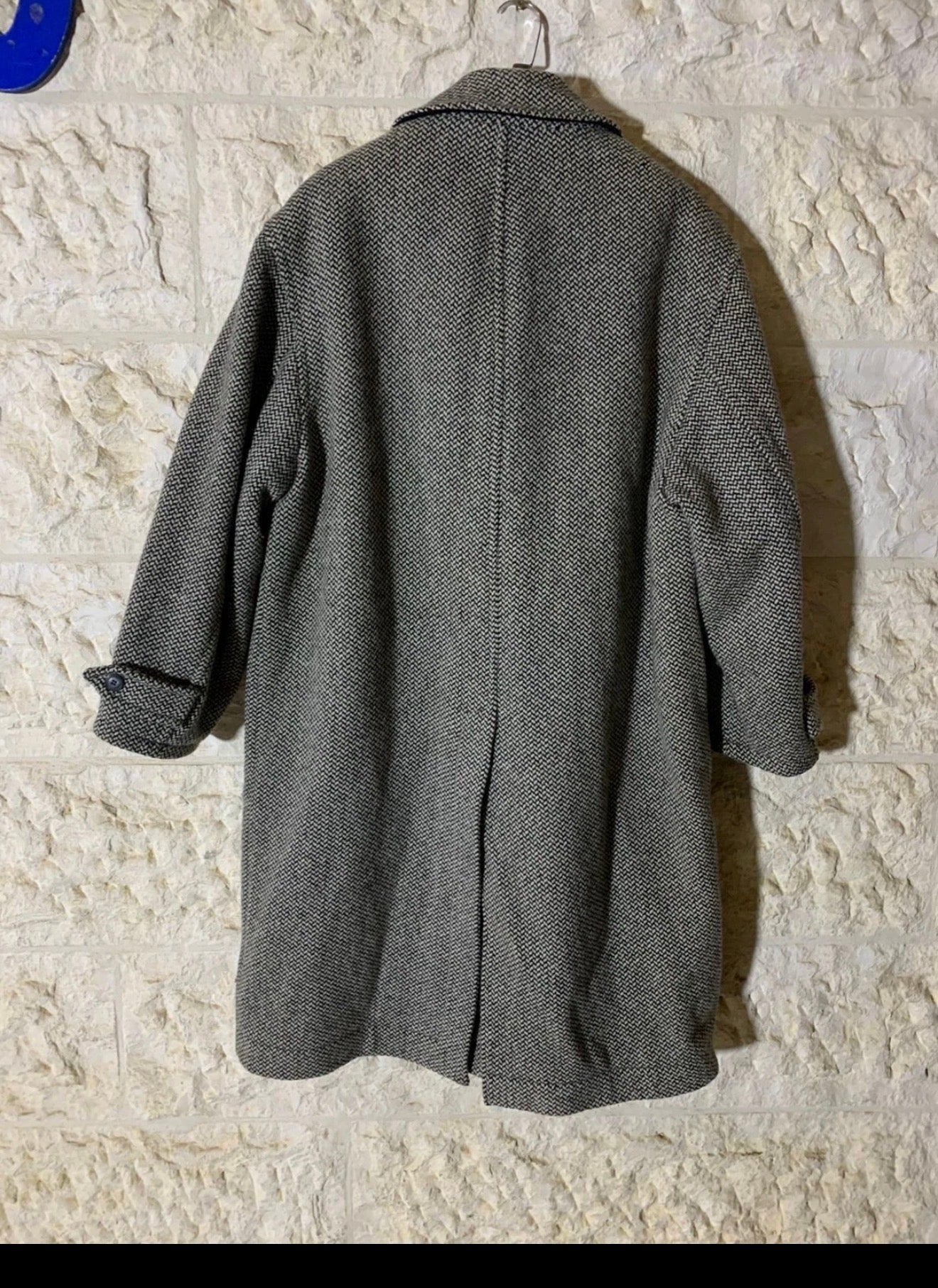 Vintage pure wool handwoven tweed classic gray Italian over coat 52R 2XL