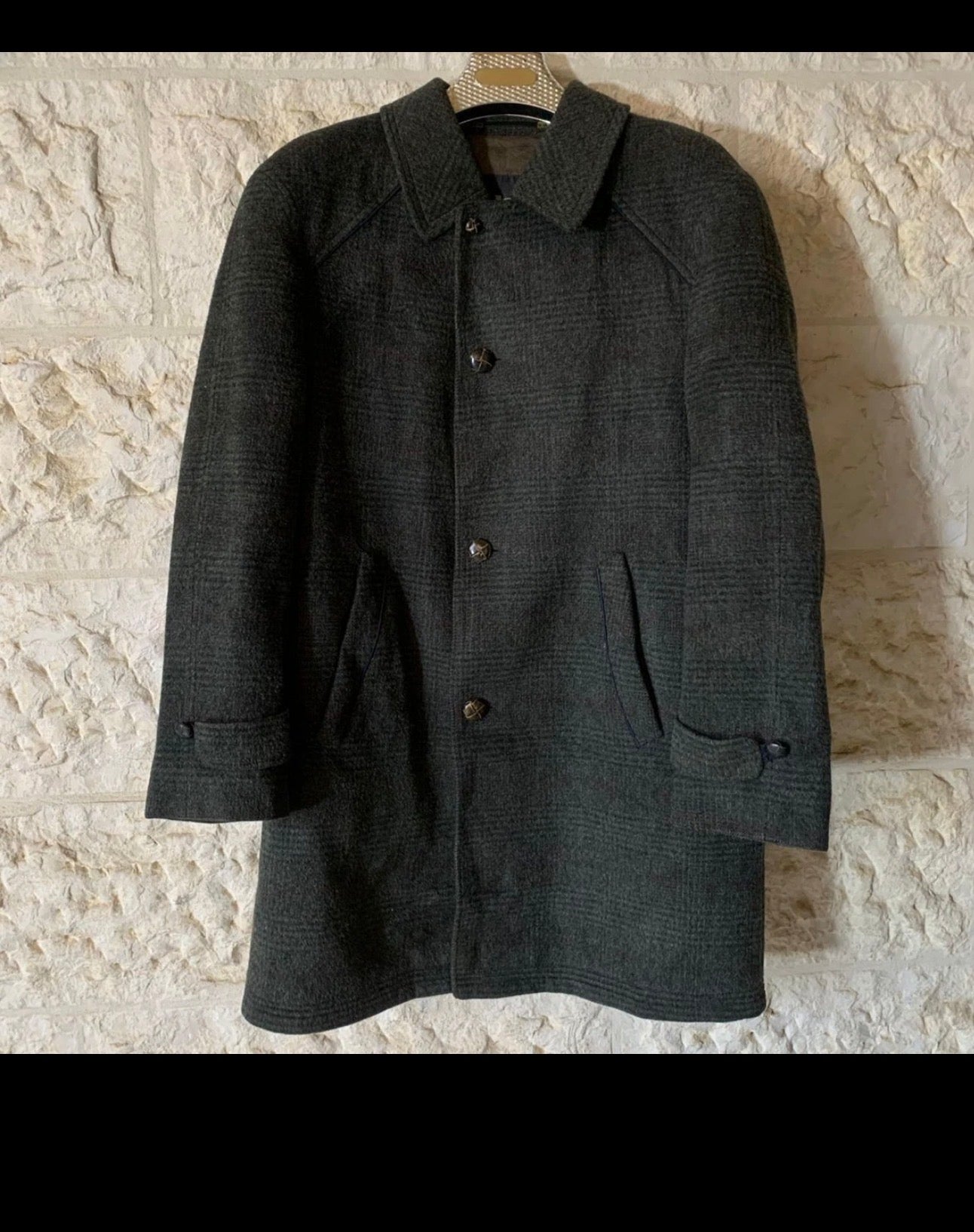 1970s Vintage Lord woollen wool classic glen check green over coat 44R 46R