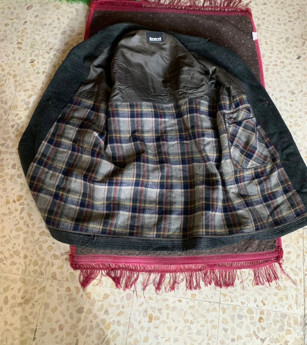 1970s Vintage Lord woollen wool classic glen check green over coat 44R 46R
