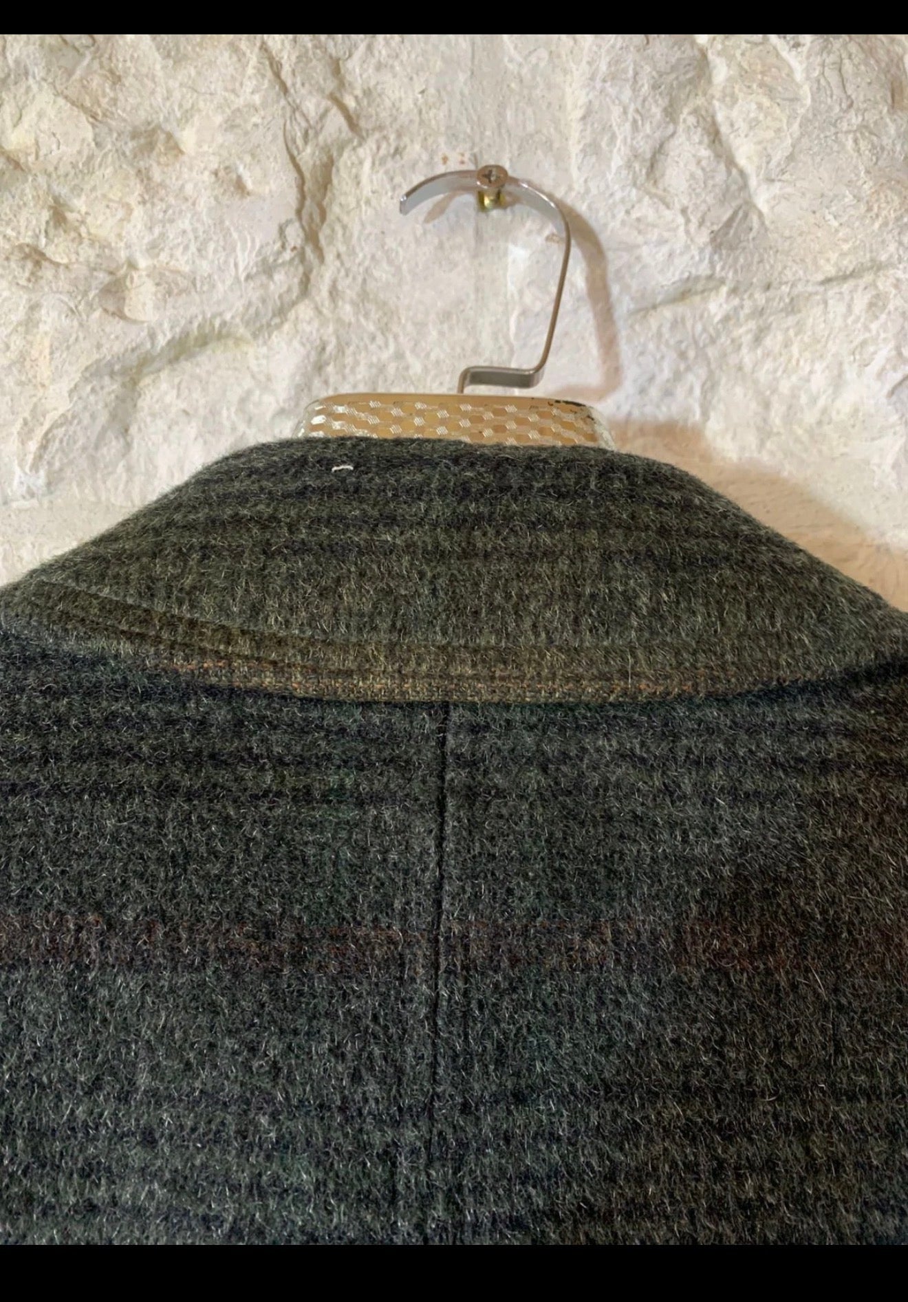 1970s Vintage Lord woollen wool classic glen check green over coat 44R 46R