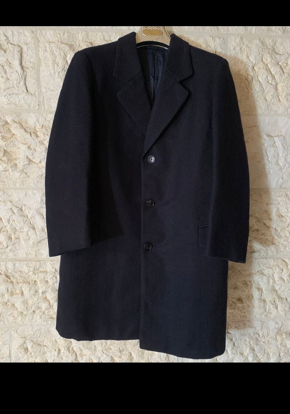 Vintage pure wool tweed herringbone classic navy suit over coat 42R