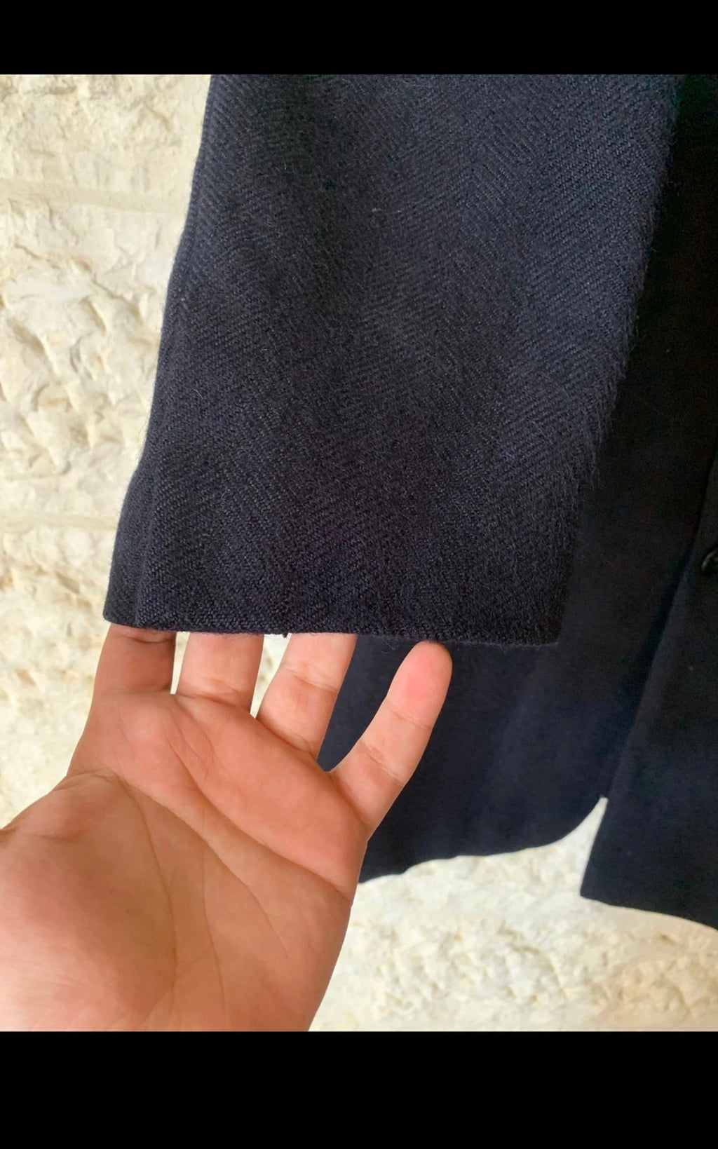 Vintage pure wool tweed herringbone classic navy suit over coat 42R