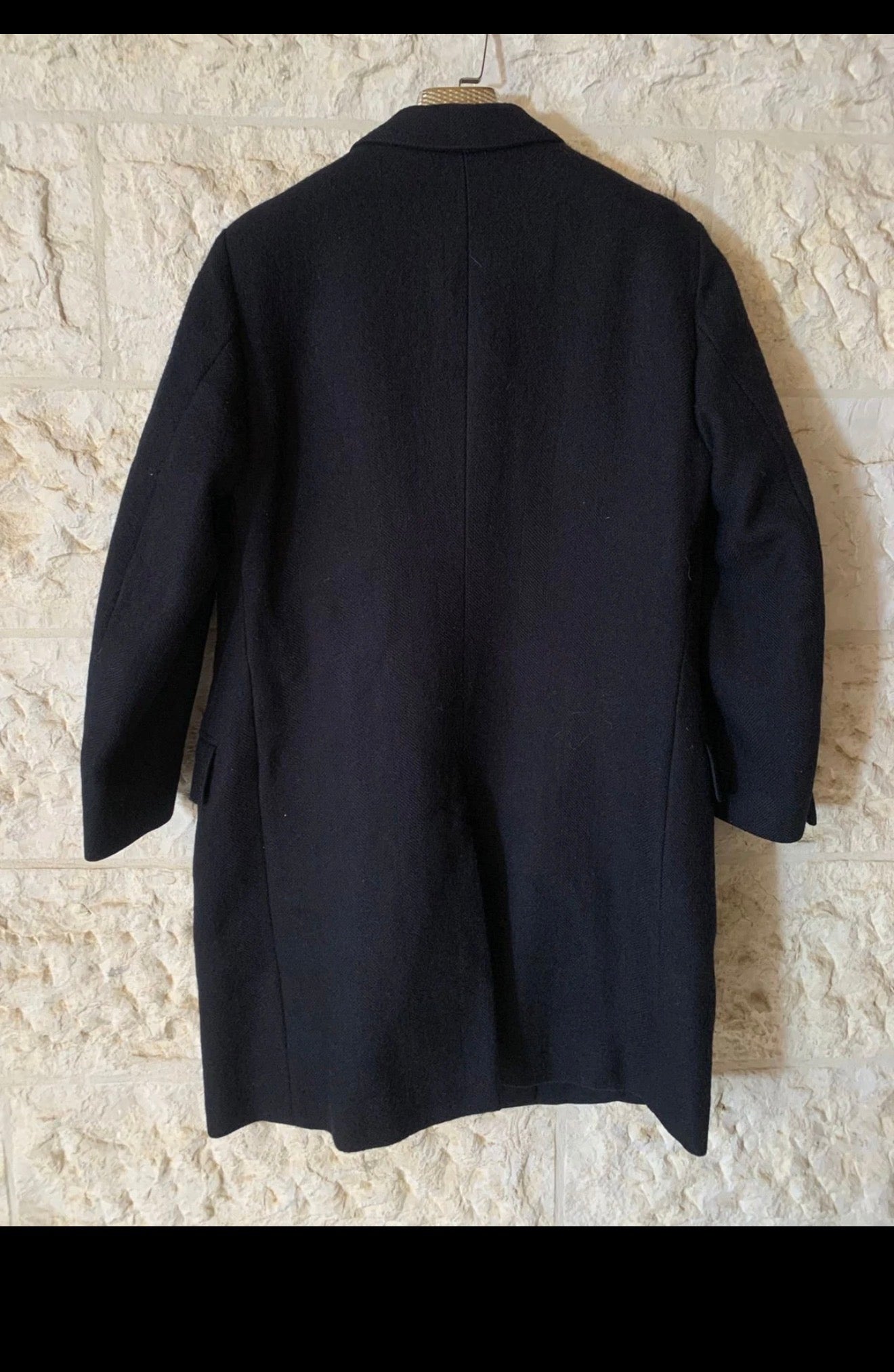 Vintage pure wool tweed herringbone classic navy suit over coat 42R