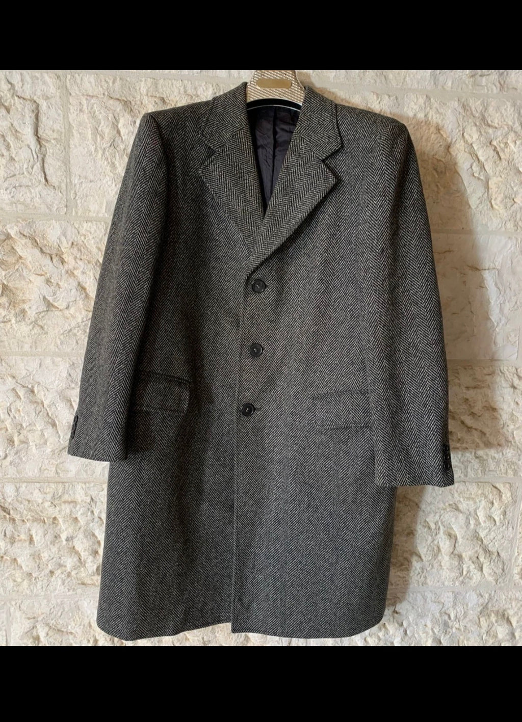 Vintage Lebole pure wool tweed herringbone classic gray over coat 42R