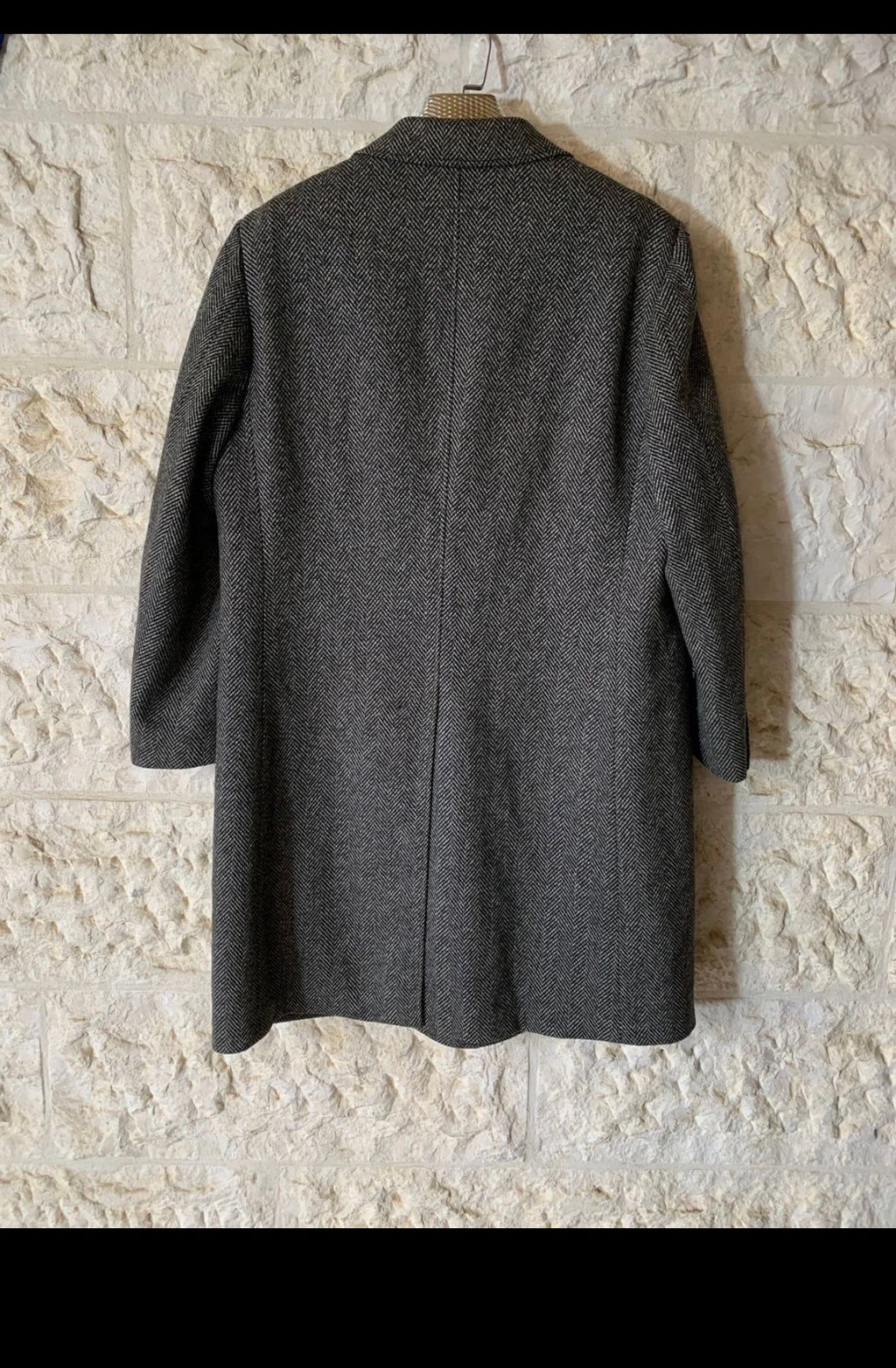 Vintage Lebole pure wool tweed herringbone classic gray over coat 42R