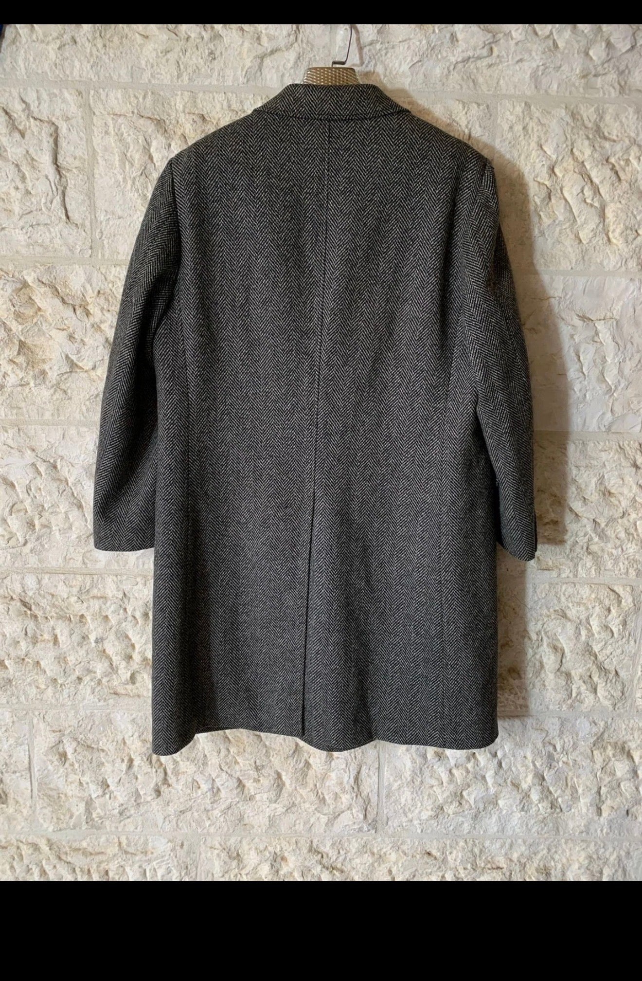 Vintage Lebole pure wool tweed herringbone classic gray over coat 42R