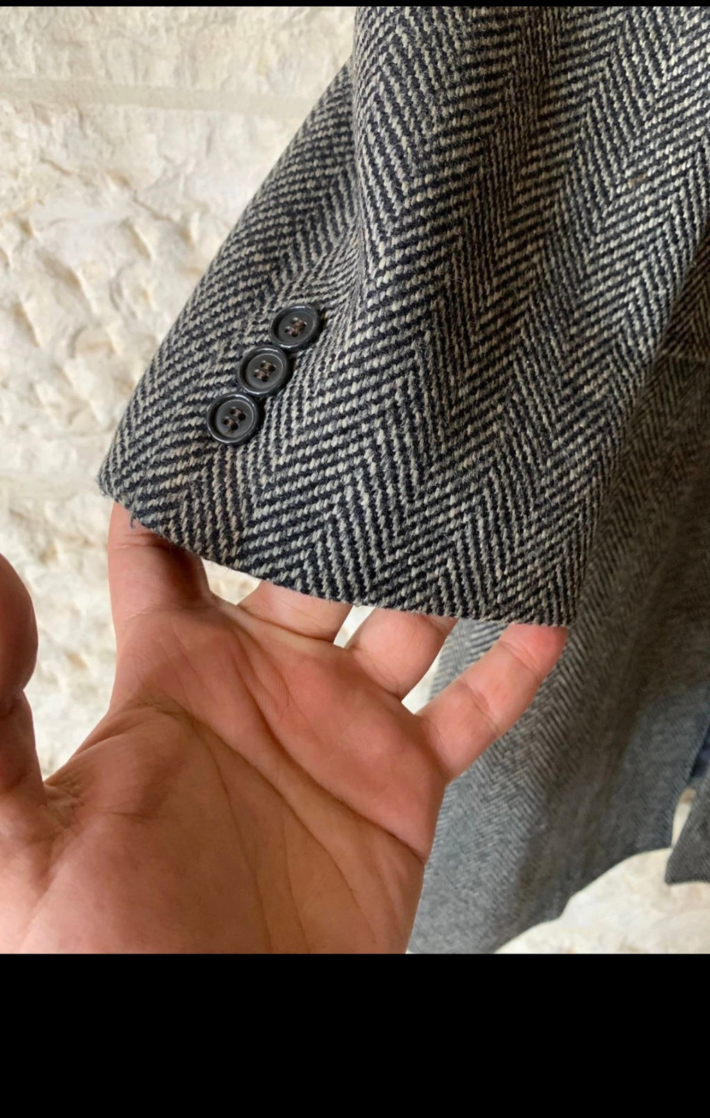 Vintage Lebole pure wool tweed herringbone classic gray over coat 42R