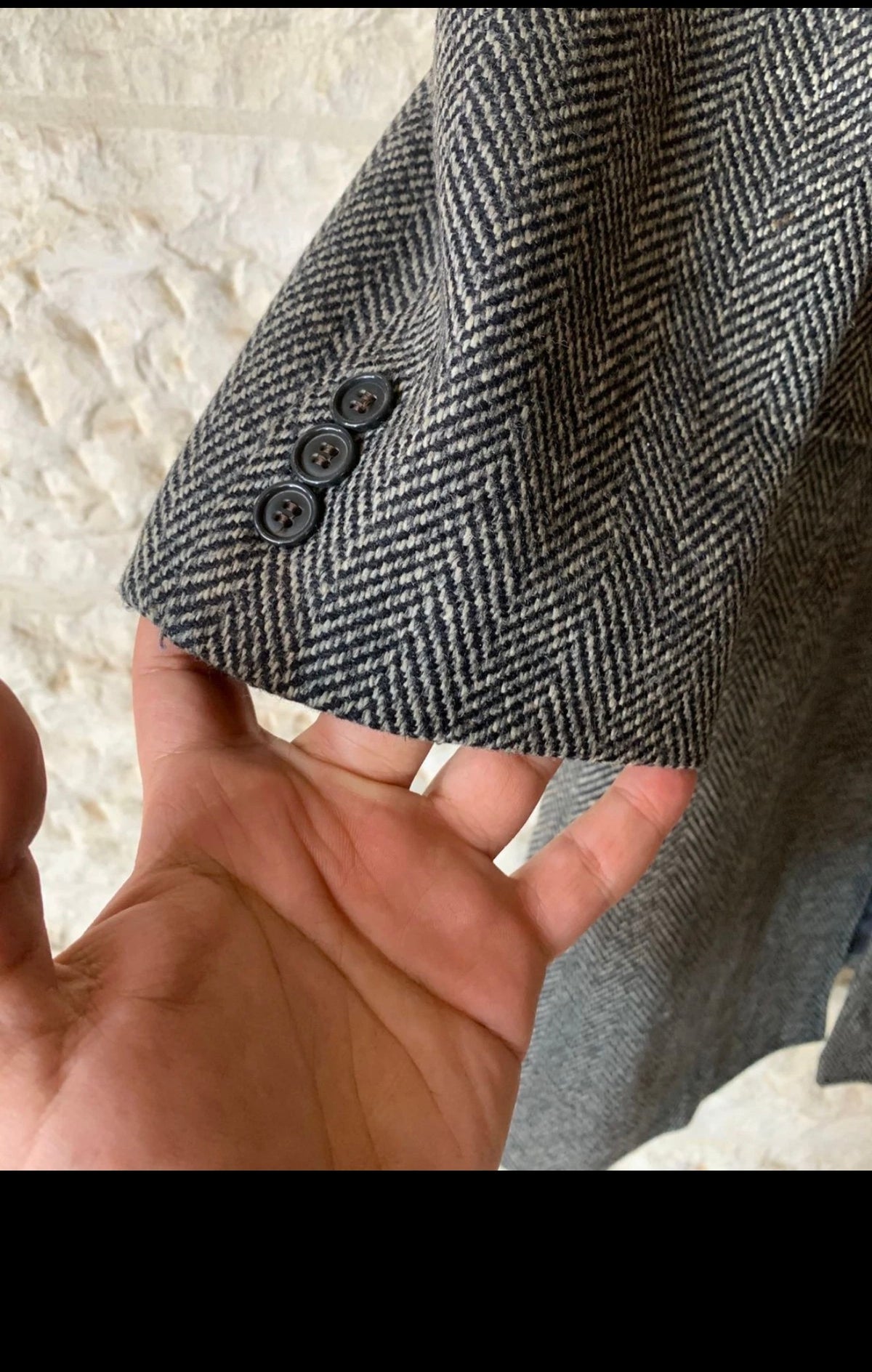 Vintage Lebole pure wool tweed herringbone classic gray over coat 42R