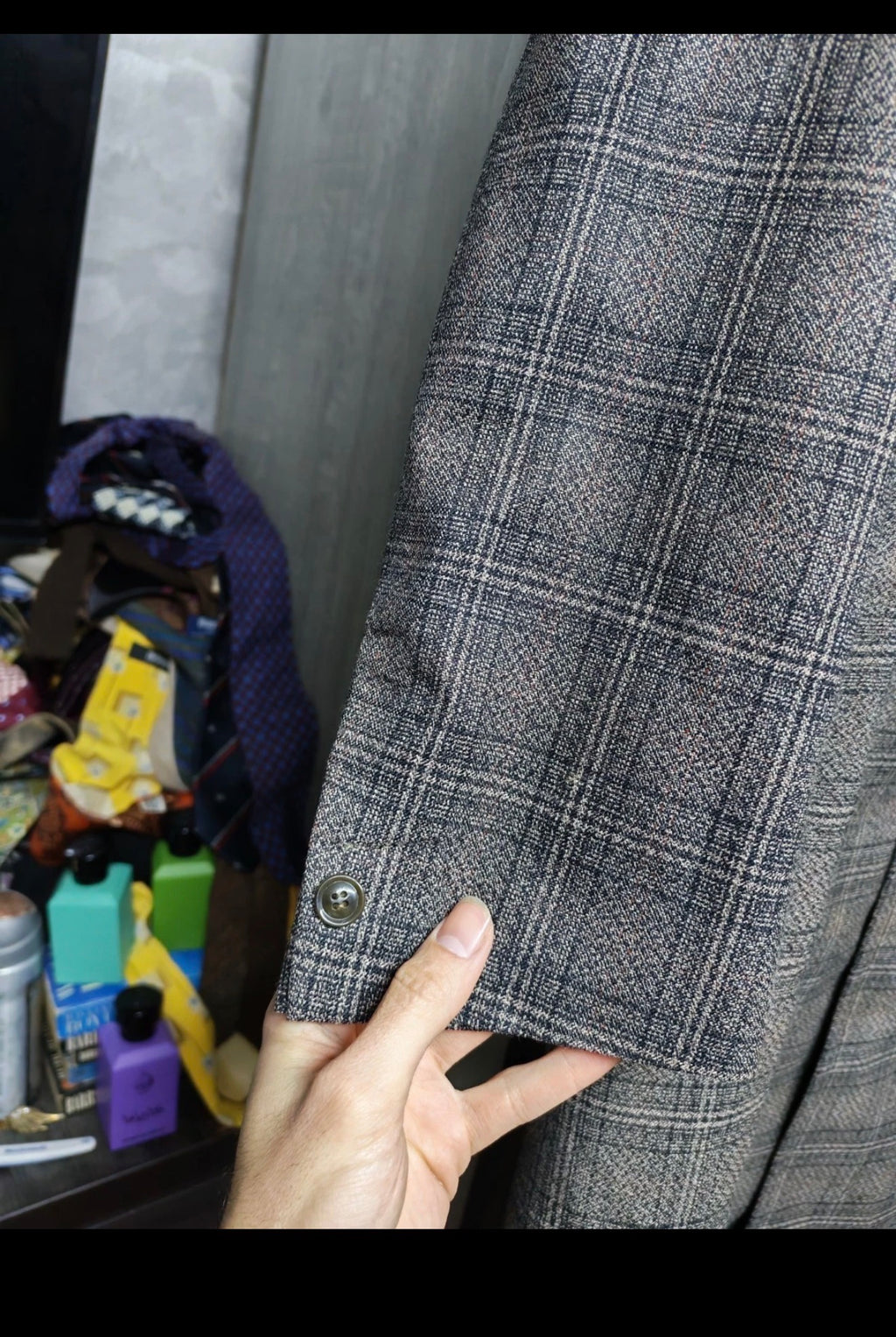 1970s Vintage Korean all worsted classic glen check over coat 38S 40S