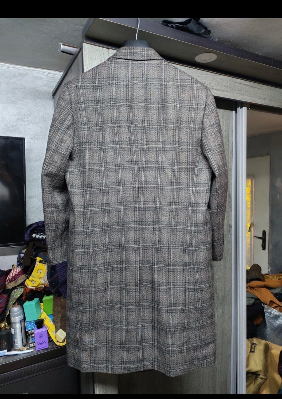 1970s Vintage Korean all worsted classic glen check over coat 38S 40S