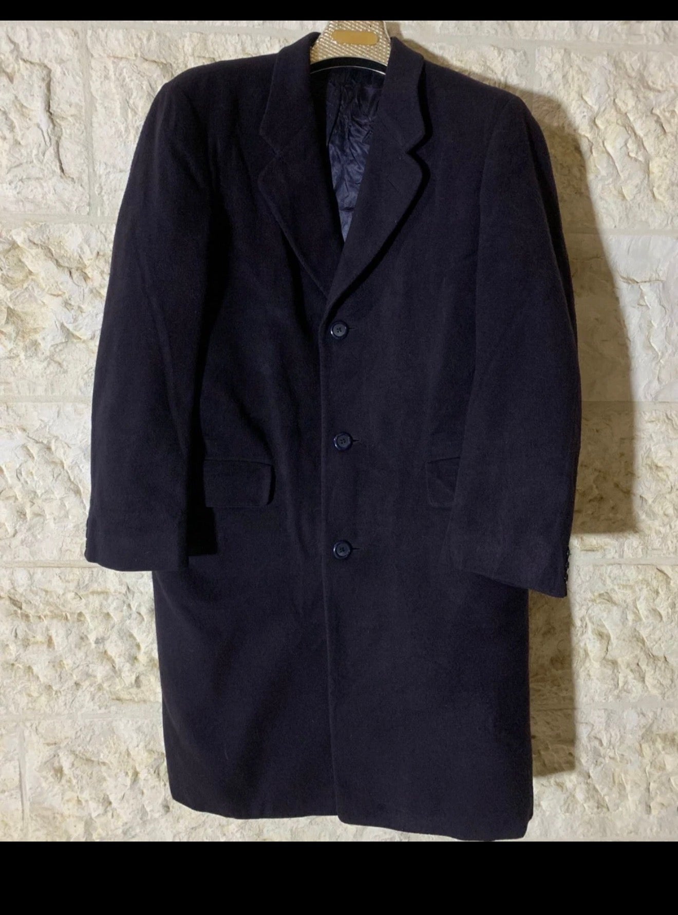 Vintage 100% pure cashmere classic navy suit top over coat 44R