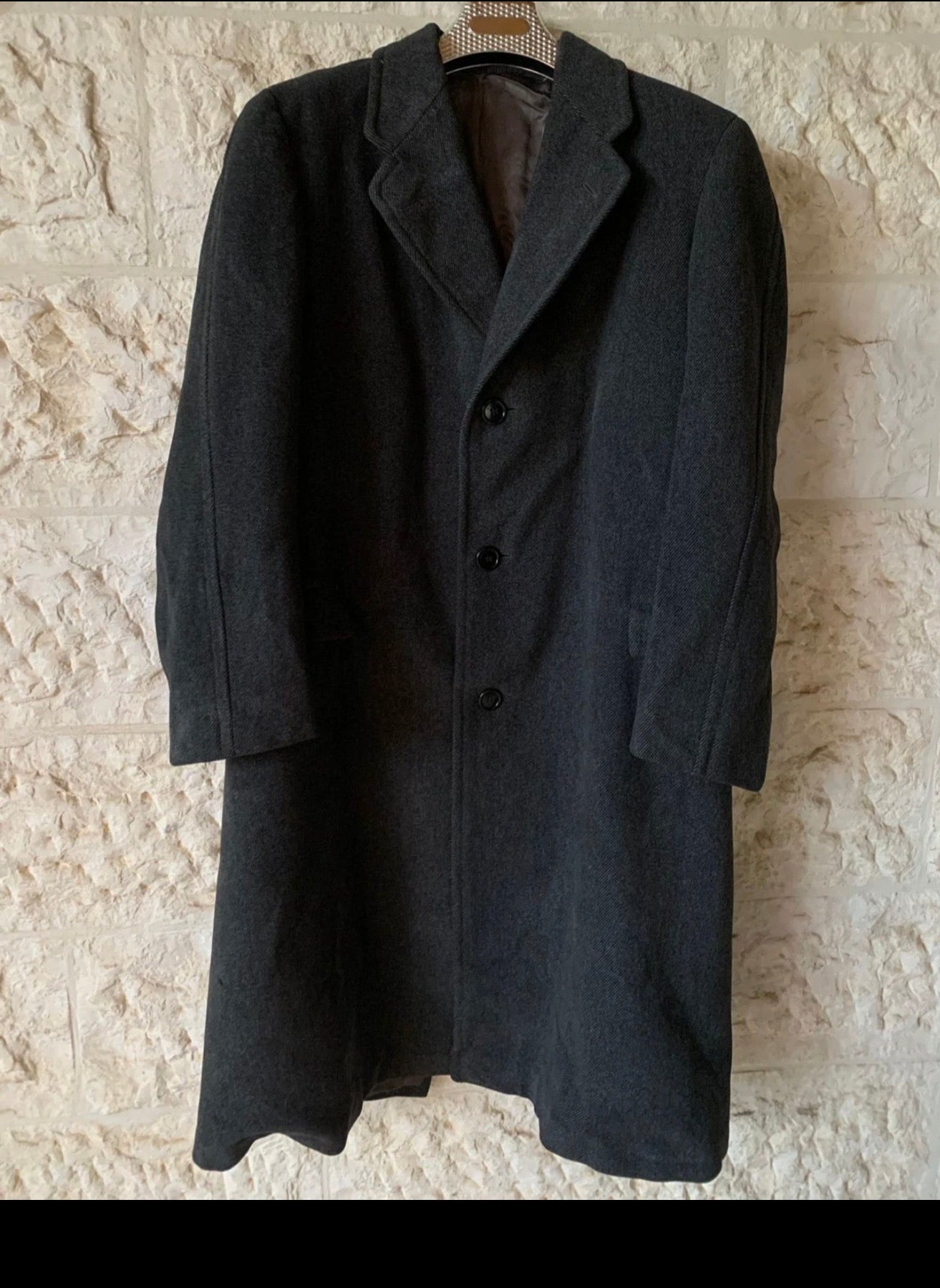1970s vintage Oxford pure woollen wool classic charcoal over coat 44L 46L