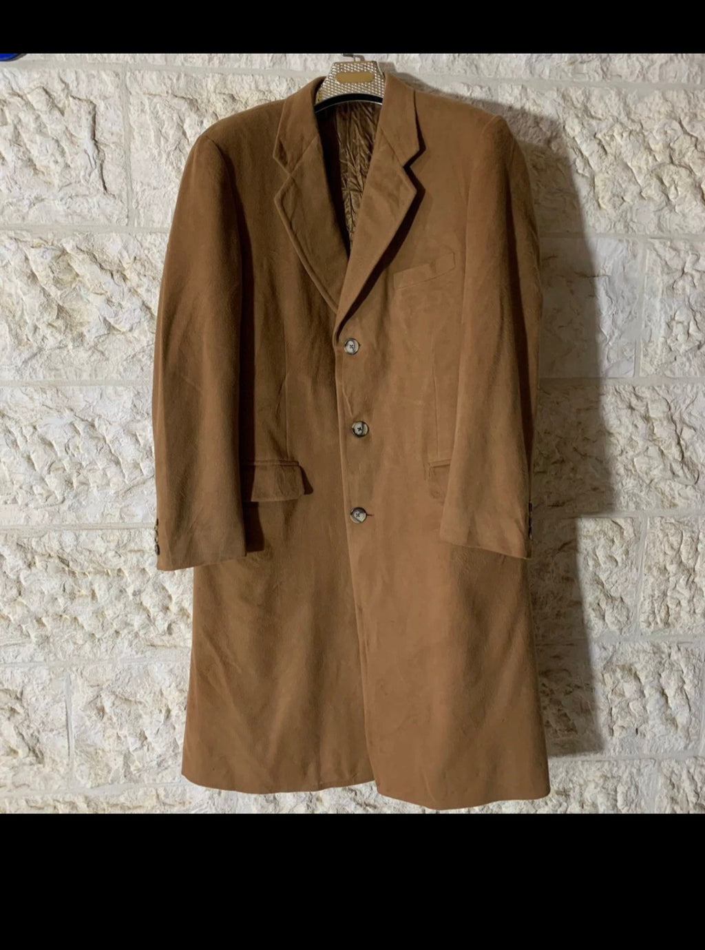 Vintage handtailored bespoke Wool Cashmere classic brown long over coat 46L XL