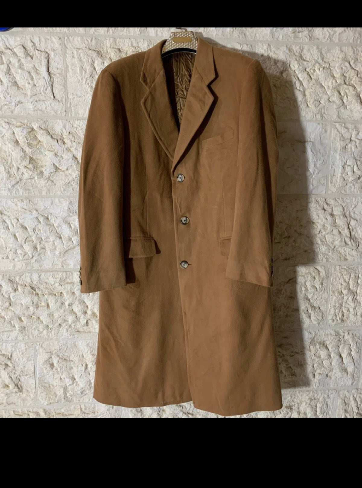 Vintage handtailored bespoke Wool Cashmere classic brown long over coat 46L XL
