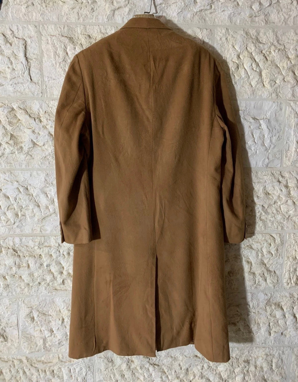 Vintage handtailored bespoke Wool Cashmere classic brown long over coat 46L XL