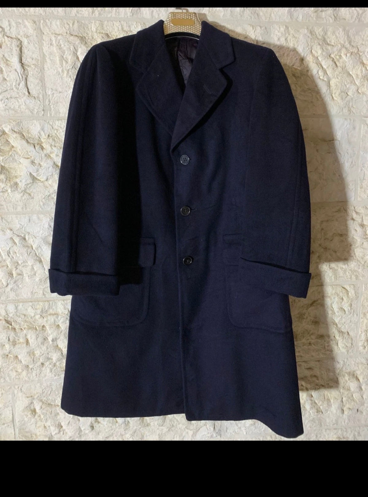 1950s Vintage handtailored bespoke Cashmere classic navy over coat 44R