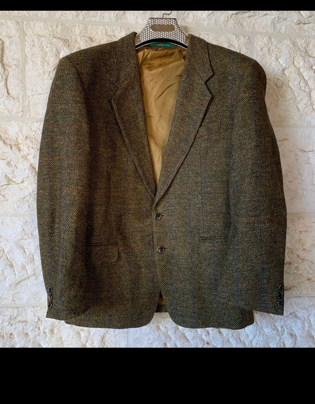 Vintage Canda pure wool handwoven Tweed Windowpane hunting jacket blazer 42R