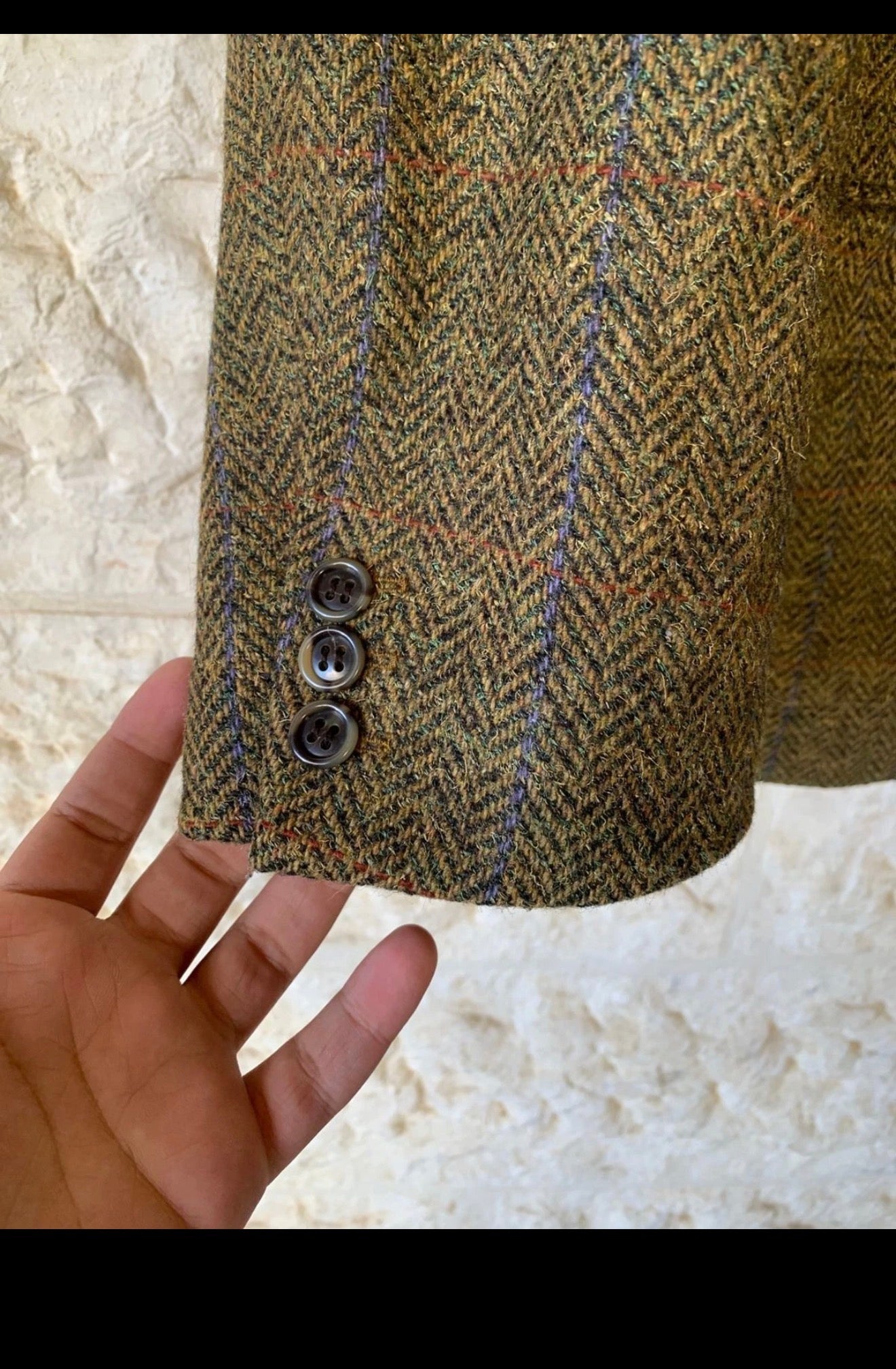 Vintage Canda pure wool handwoven Tweed Windowpane hunting jacket blazer 42R