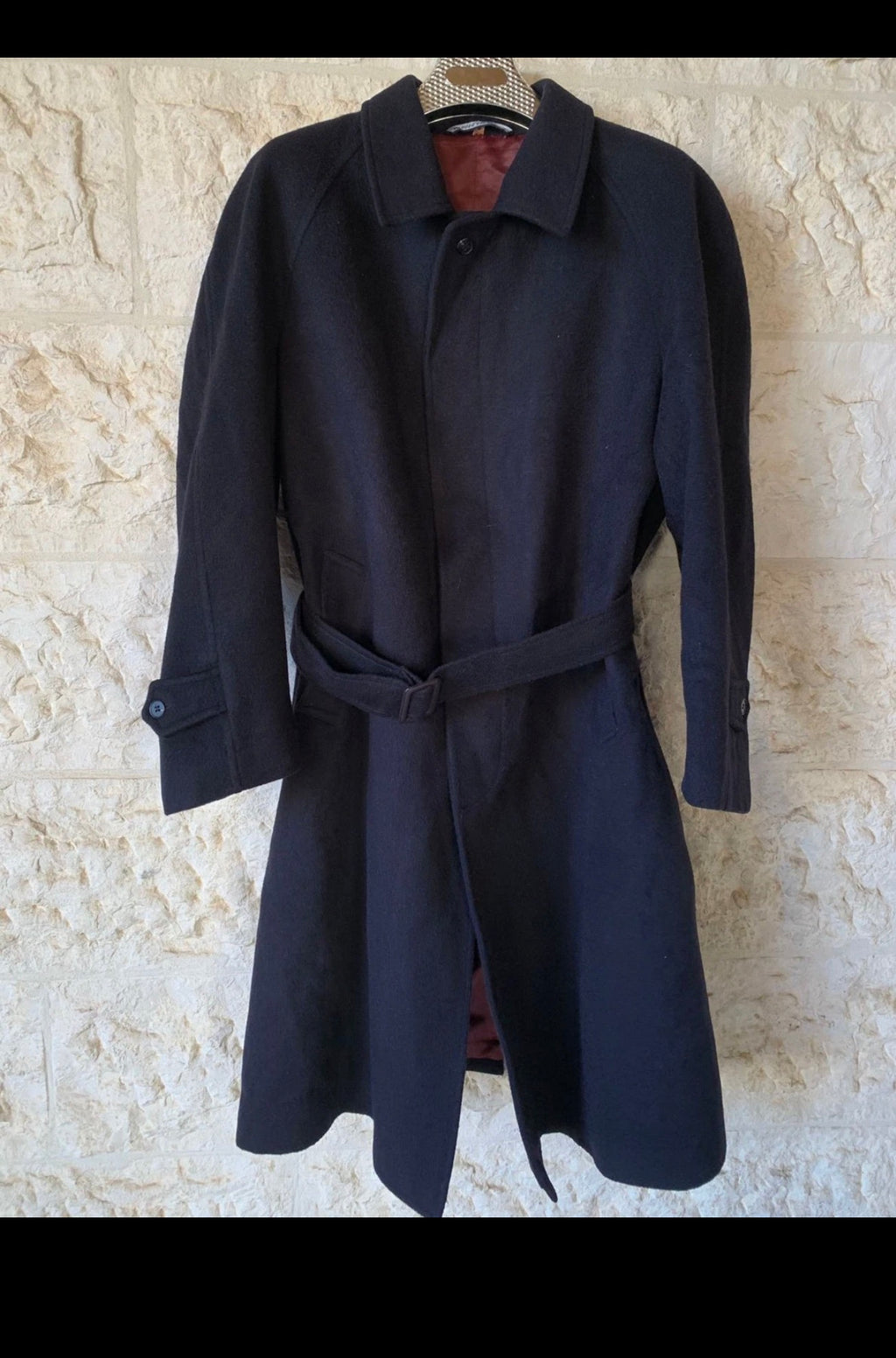 Vintage Pischl wool blend classic belted navy raglan over coat 46R XL