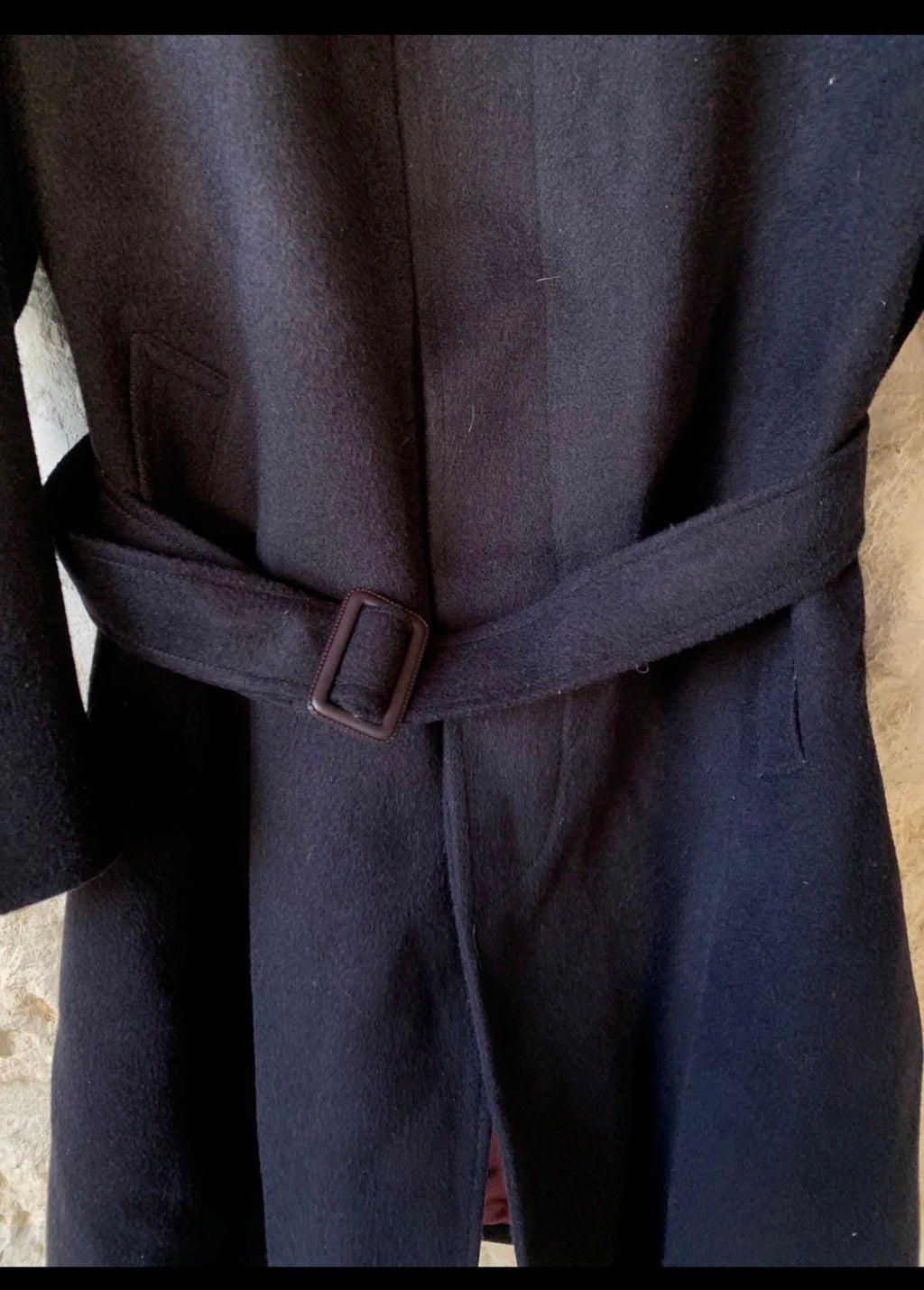 Vintage Pischl wool blend classic belted navy raglan over coat 46R XL