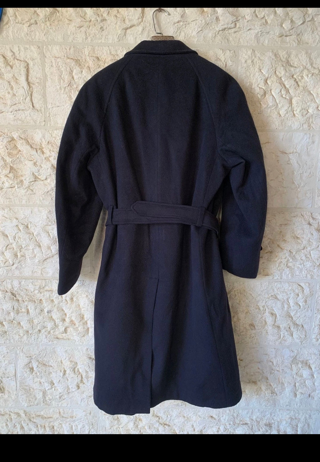 Vintage Pischl wool blend classic belted navy raglan over coat 46R XL
