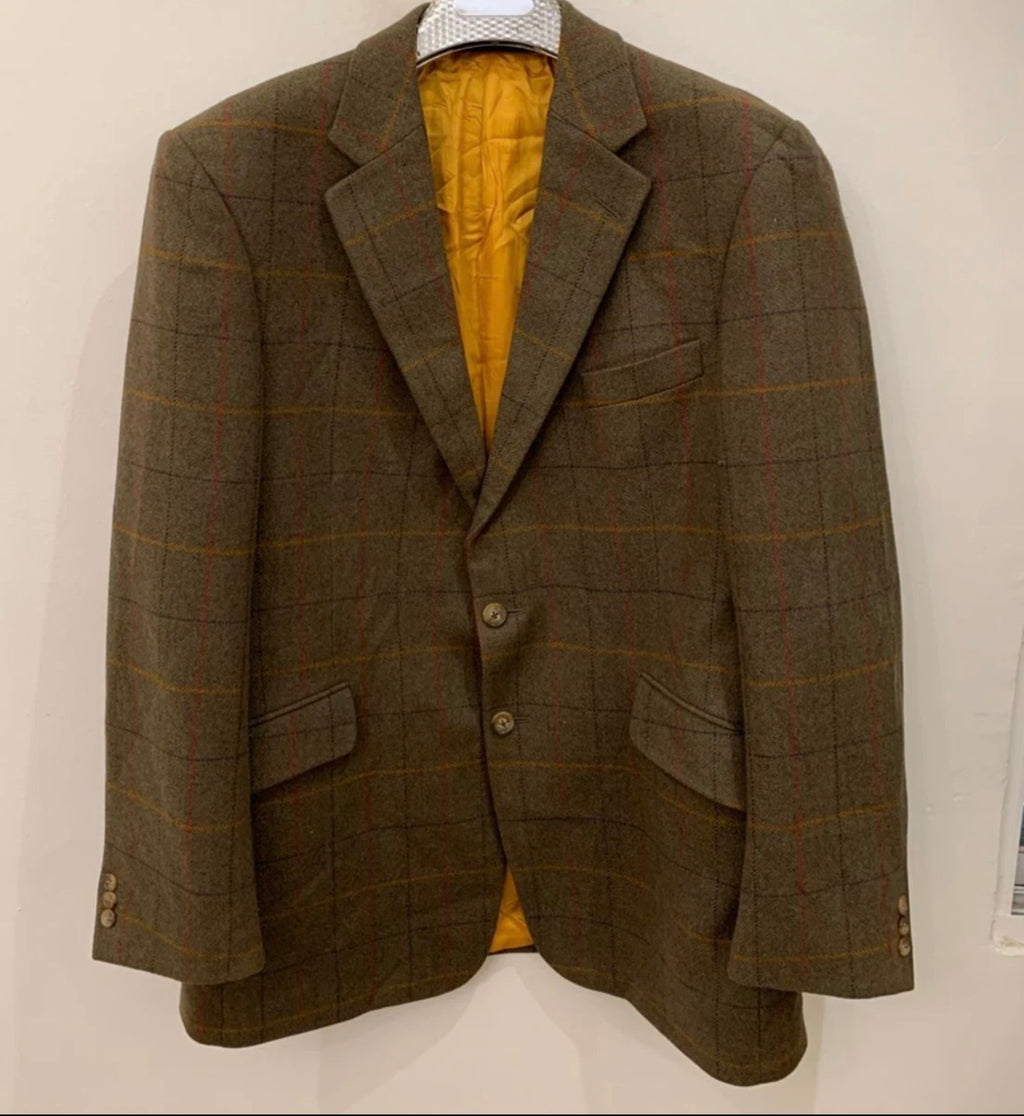 Vintage Bladen 100% Lambswool Windowpane olive green hunting jacket blazer 42L