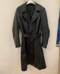 Vintage Real Genuine Leather classic belted black over coat 42R M
