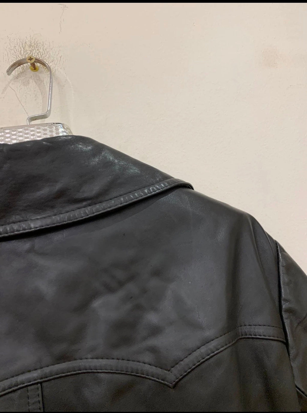 Vintage Real Genuine Leather classic belted black over coat 42R M
