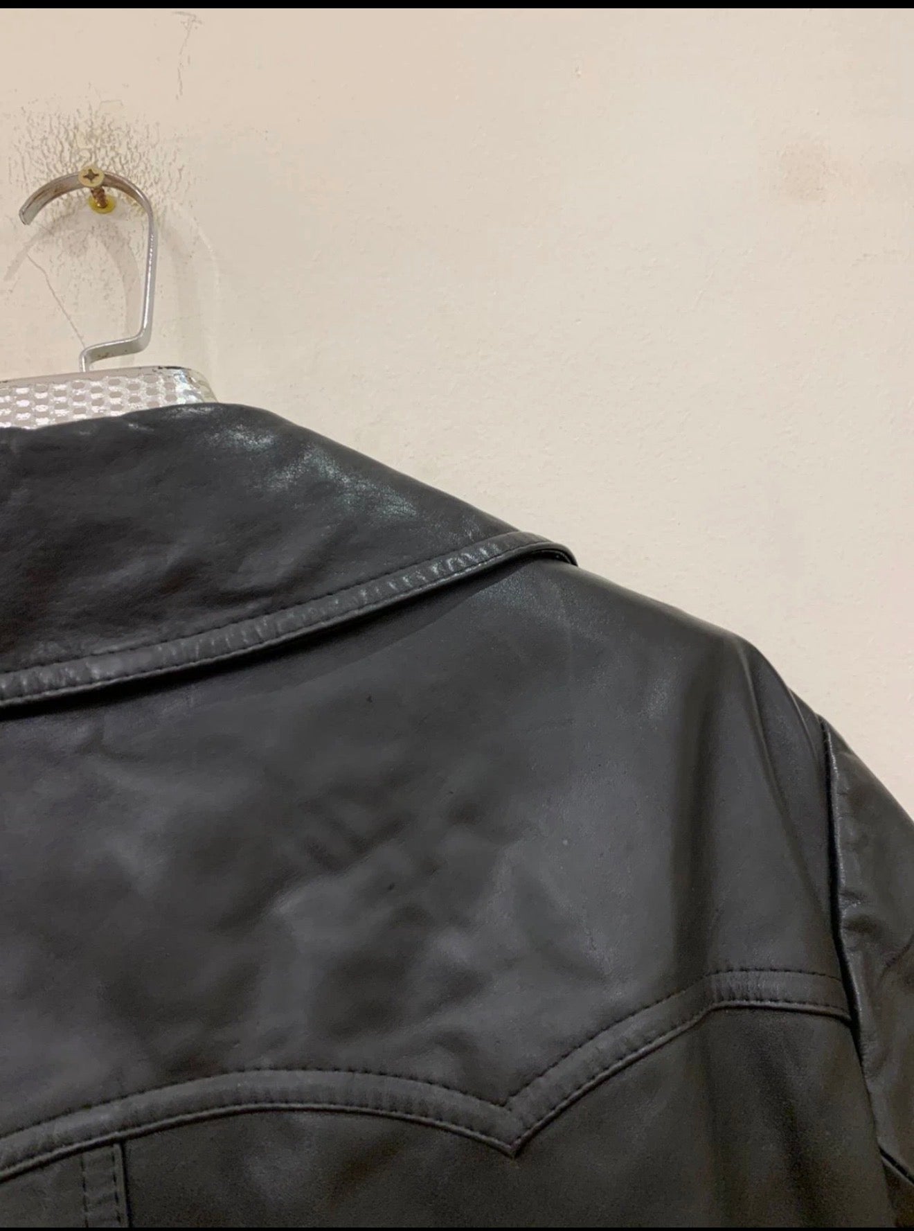 Vintage Real Genuine Leather classic belted black over coat 42R M