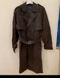 Vintage Real Genuine Leather double breasted raglan belted brown over coat 44R L
