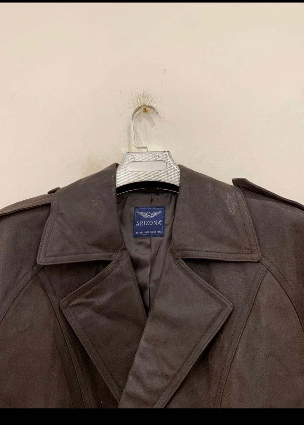 Vintage Real Genuine Leather double breasted raglan belted brown over coat 44R L