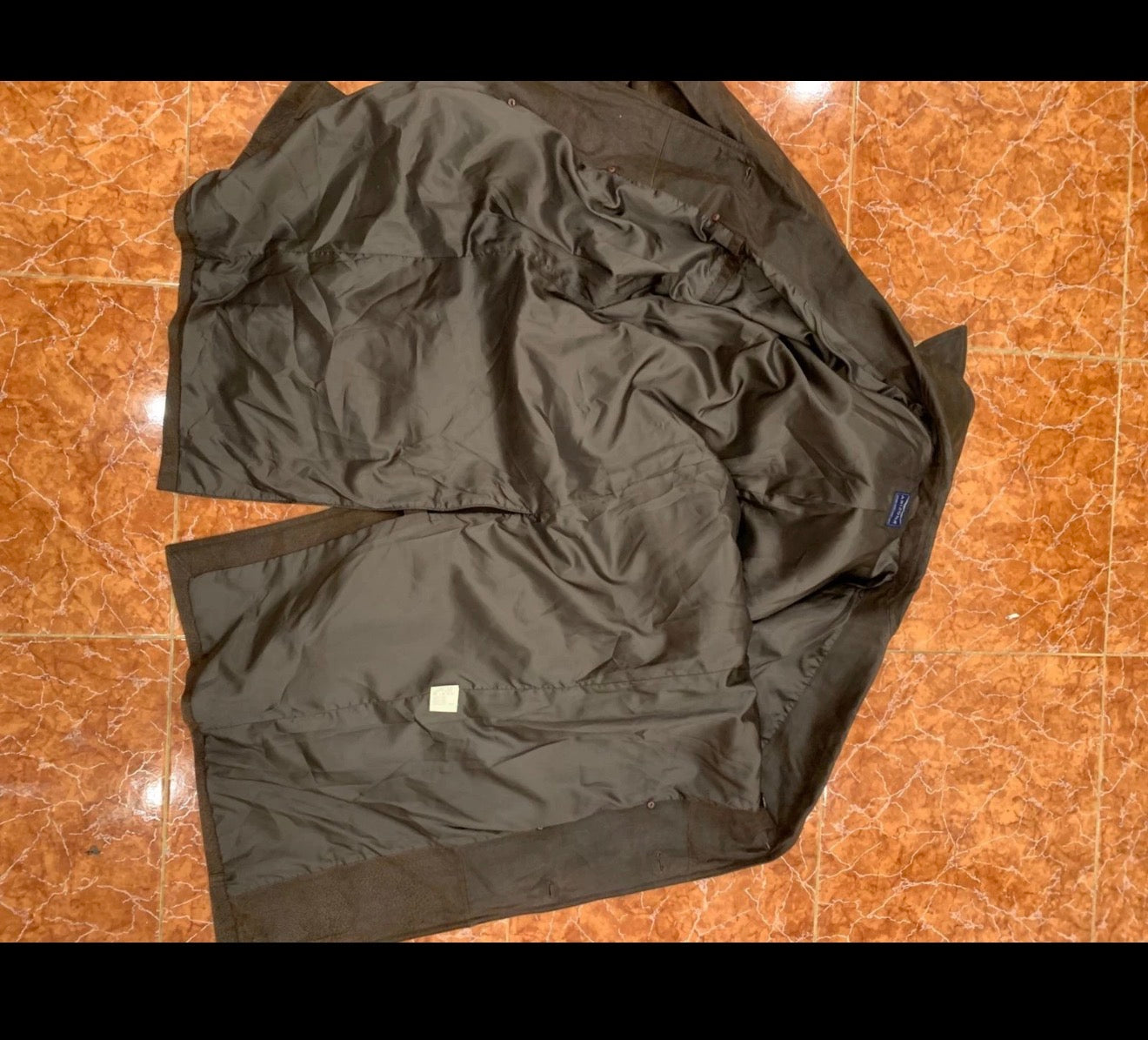 Vintage Real Genuine Leather double breasted raglan belted brown over coat 44R L