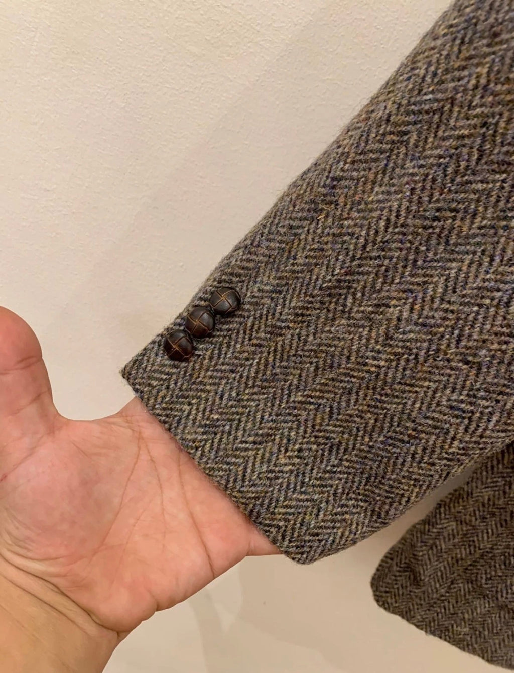 Vintage Harris Tweed Windowpane handwoven wool brown hunting jacket blazer 44R